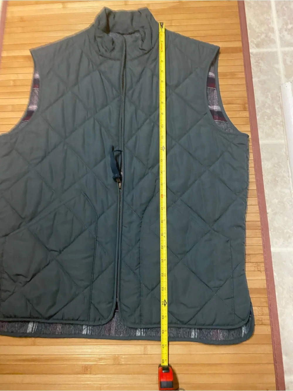 J. Crew Quilted Dark Gray Men's Vest with Plaid Lining